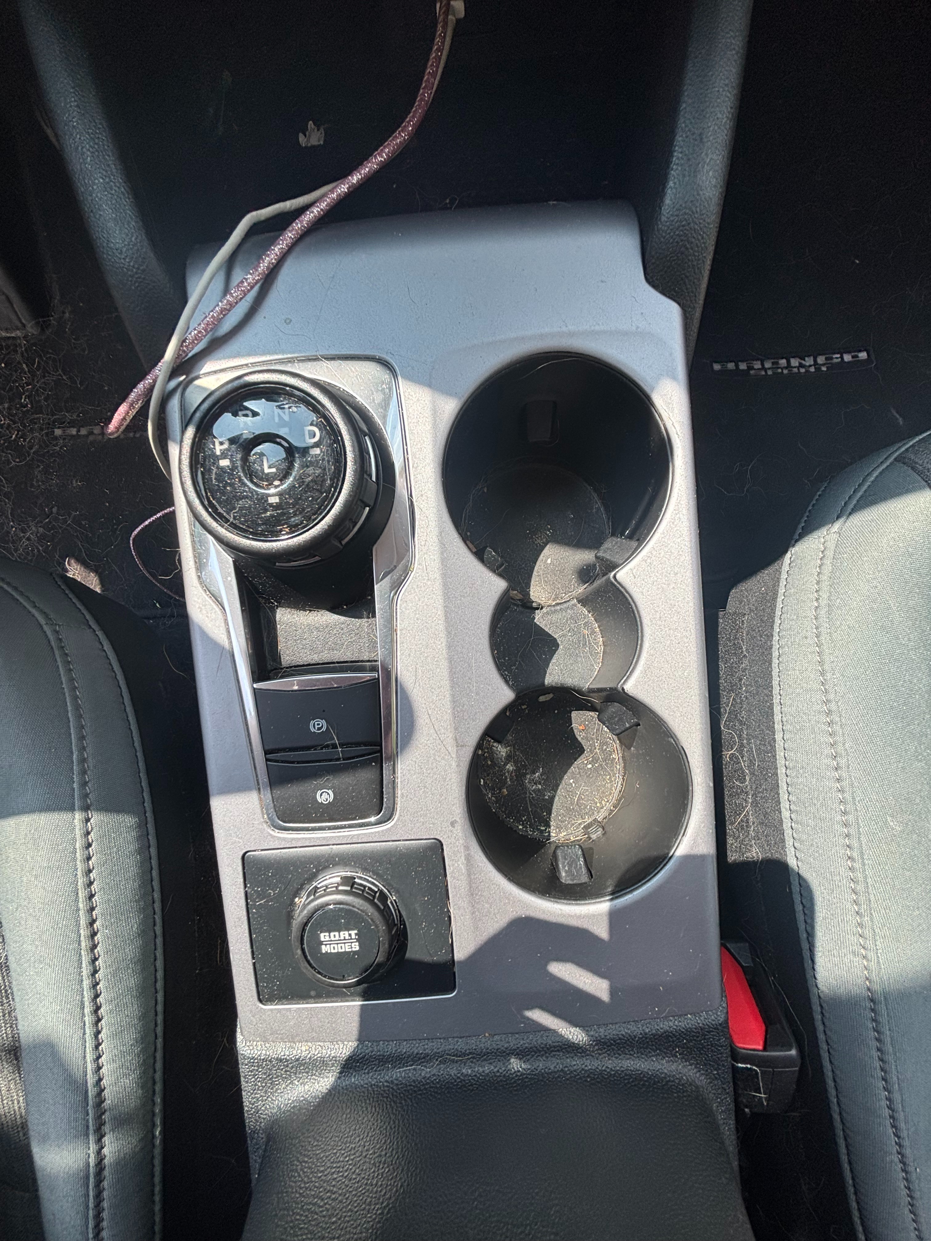 Boone Mobile Detailing before photo showing Bronco Sport Console Detail, Midlothian VA